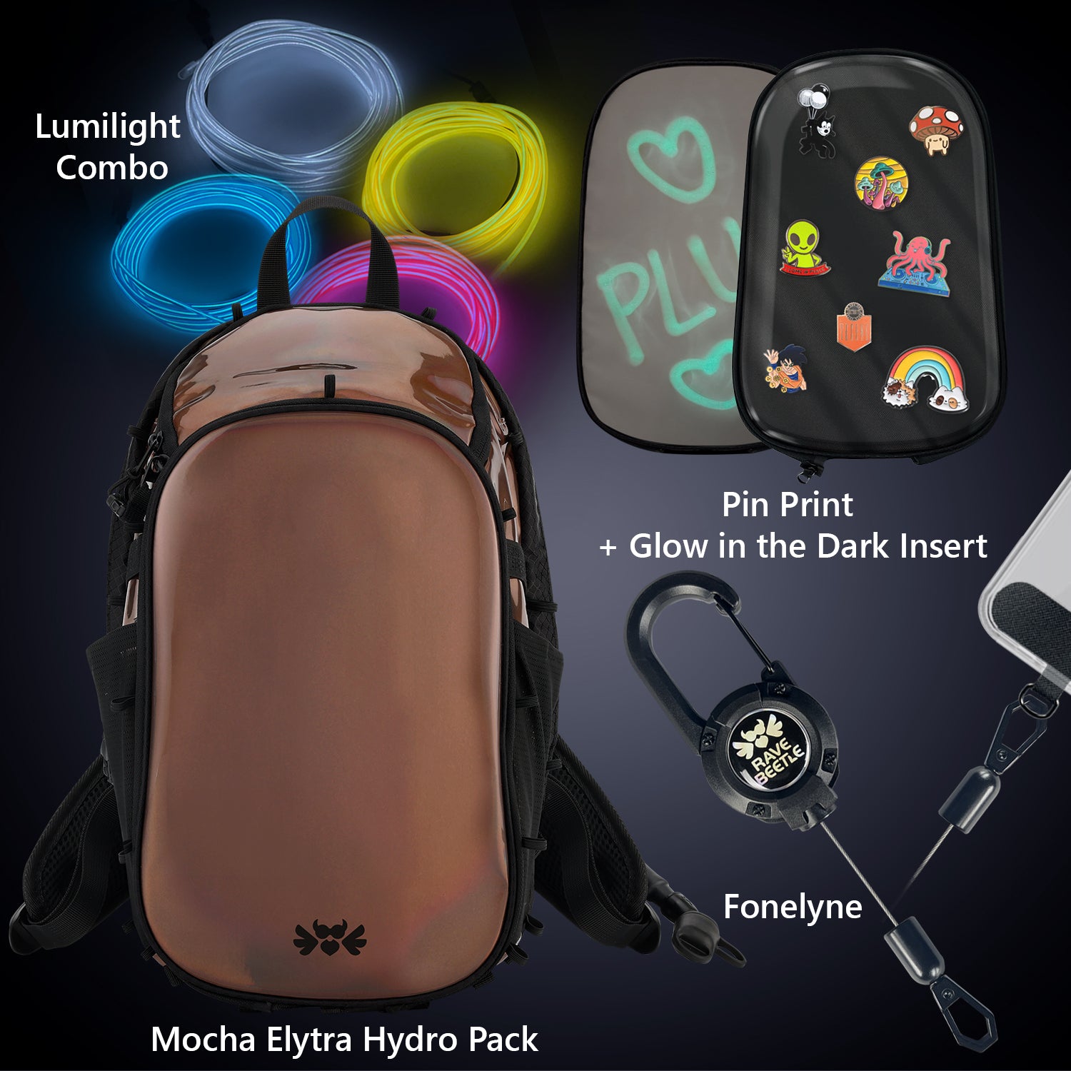 Elytra Essentials Bundle – Pin Print, Glow in the Dark Insert, Lumilight Combo & Fonelyne Tether