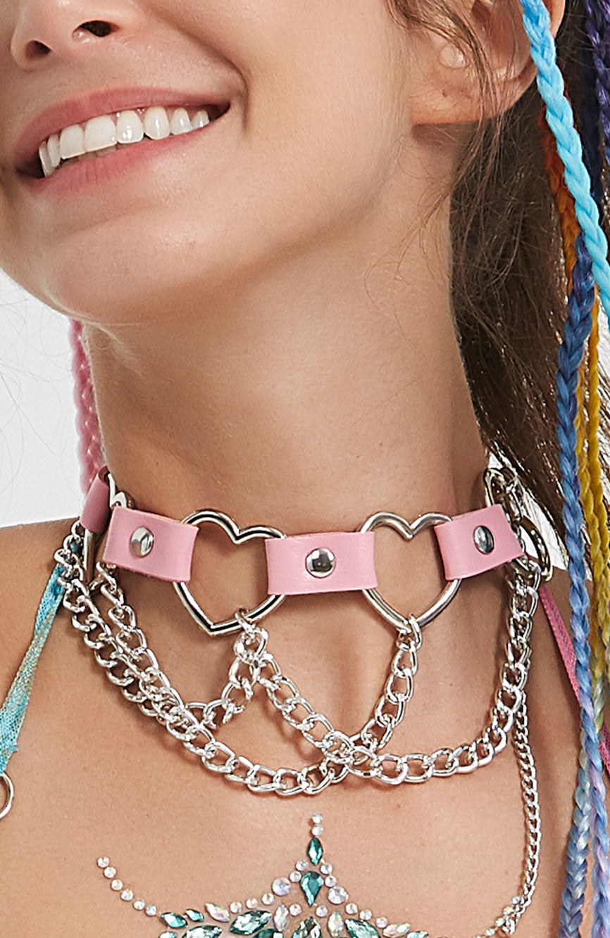 Heart Shape Beauty Chain & Leather Choker