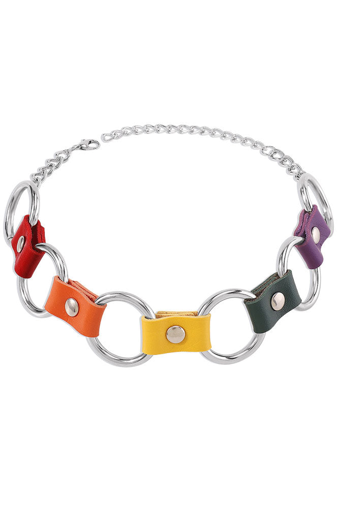 O Ring Beauty Chain & Colorful Leather Choker