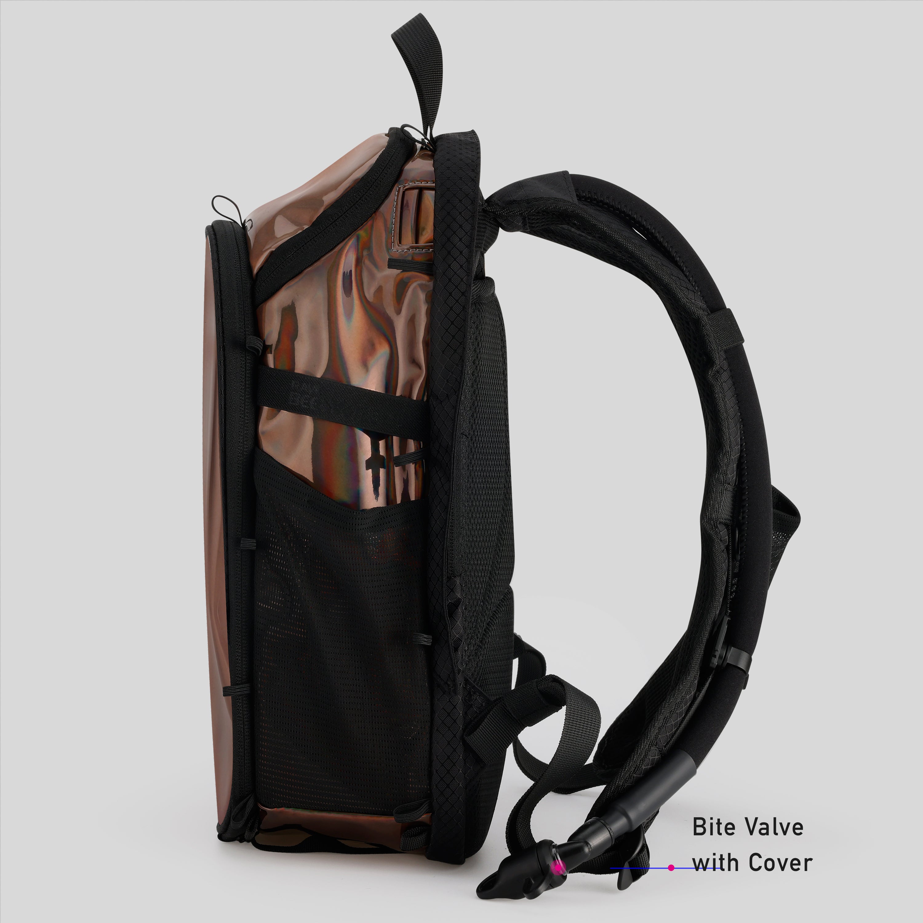 RaveBeetle Elytra Hydration Pack – Festival Backpack with Water Bladder (Holographic Mocha)