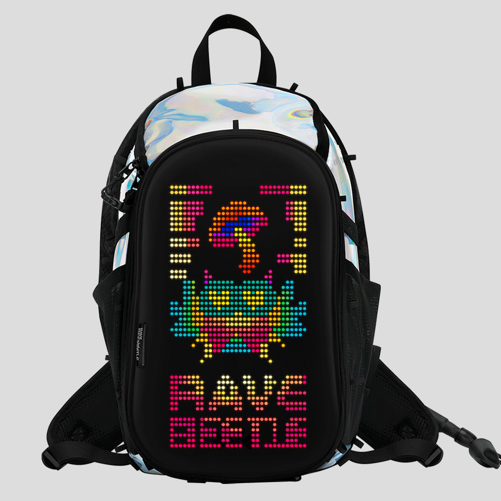 RaveBeetle Elytra Hydration Pack 2.0 with Aura Reflector – Holographic Silver