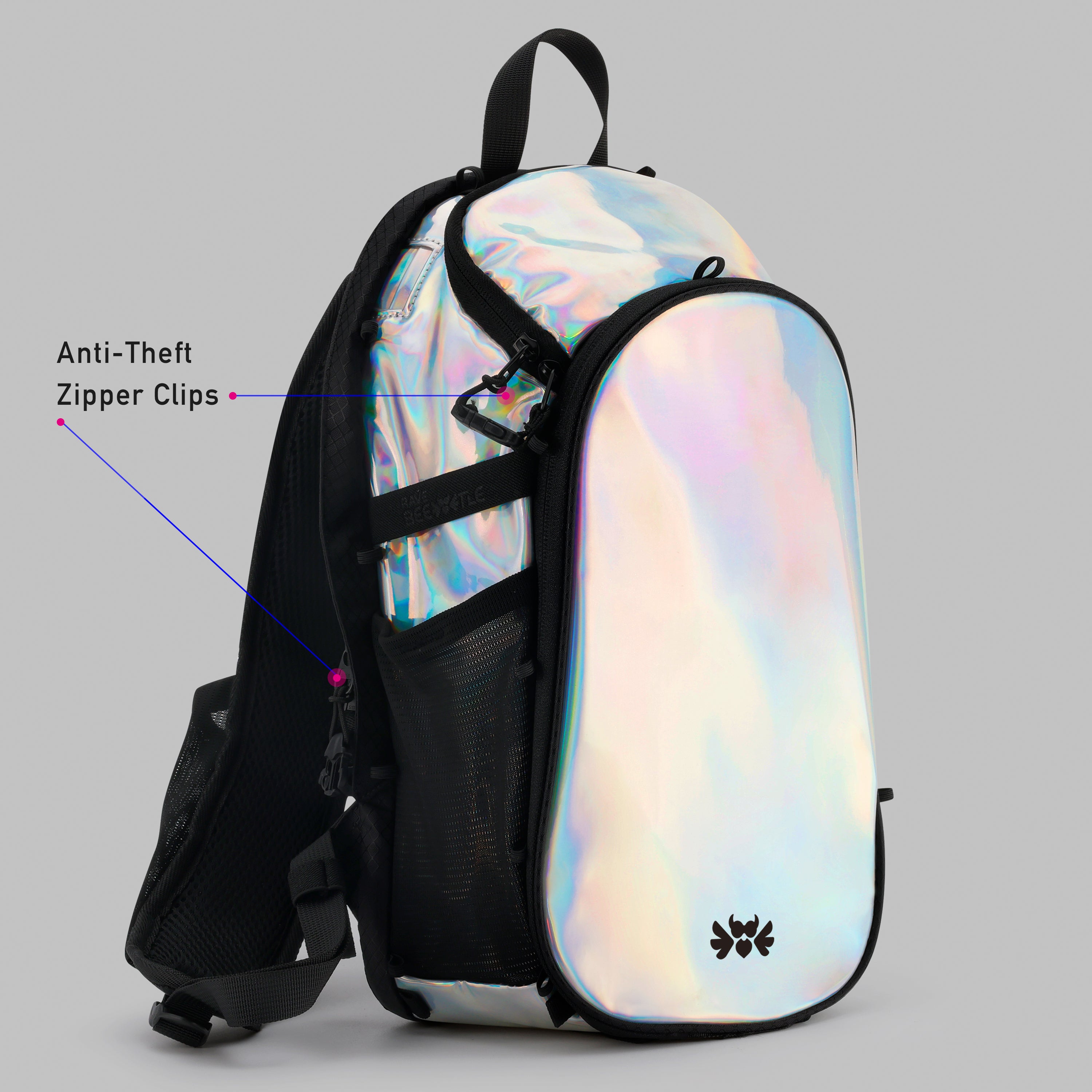 RaveBeetle Elytra Hydration Pack – Festival Backpack with Water Bladder (Holographic Silver)