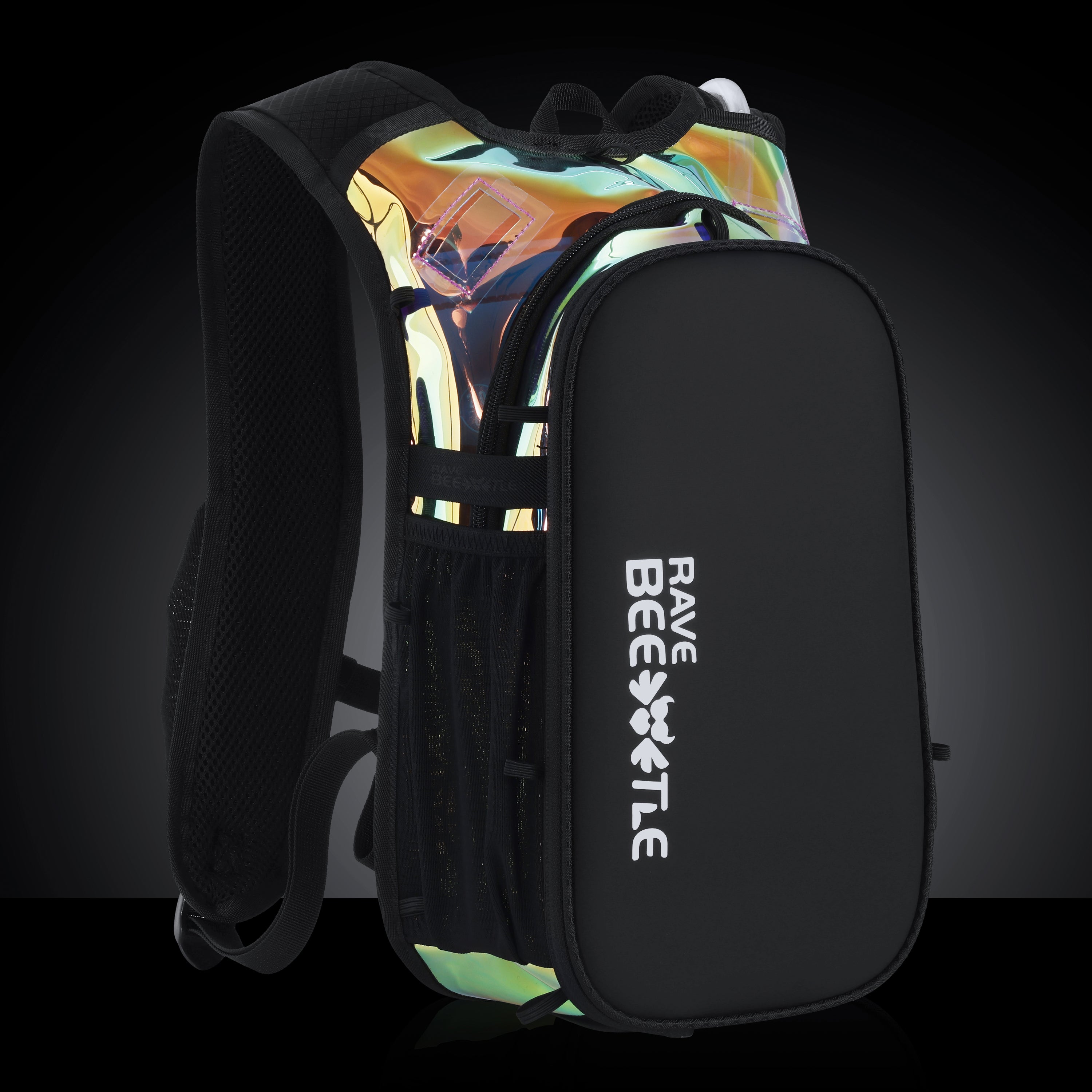 RaveBeetle Elytra AIR LED Hydration Backpack – Lightweight Festival Pack with 2L Water Bladder (Holographic Galaxy)