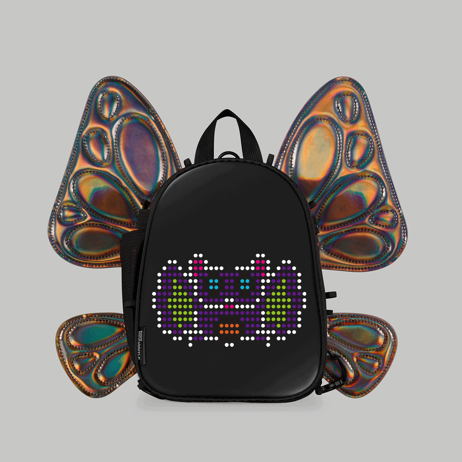 RaveBeetle FLOWt LED Festival Hydration Pack – Swappable Wing Rave Backpack with 8oz Soft Water Bottle & Light Accessory (Holographic Mocha)