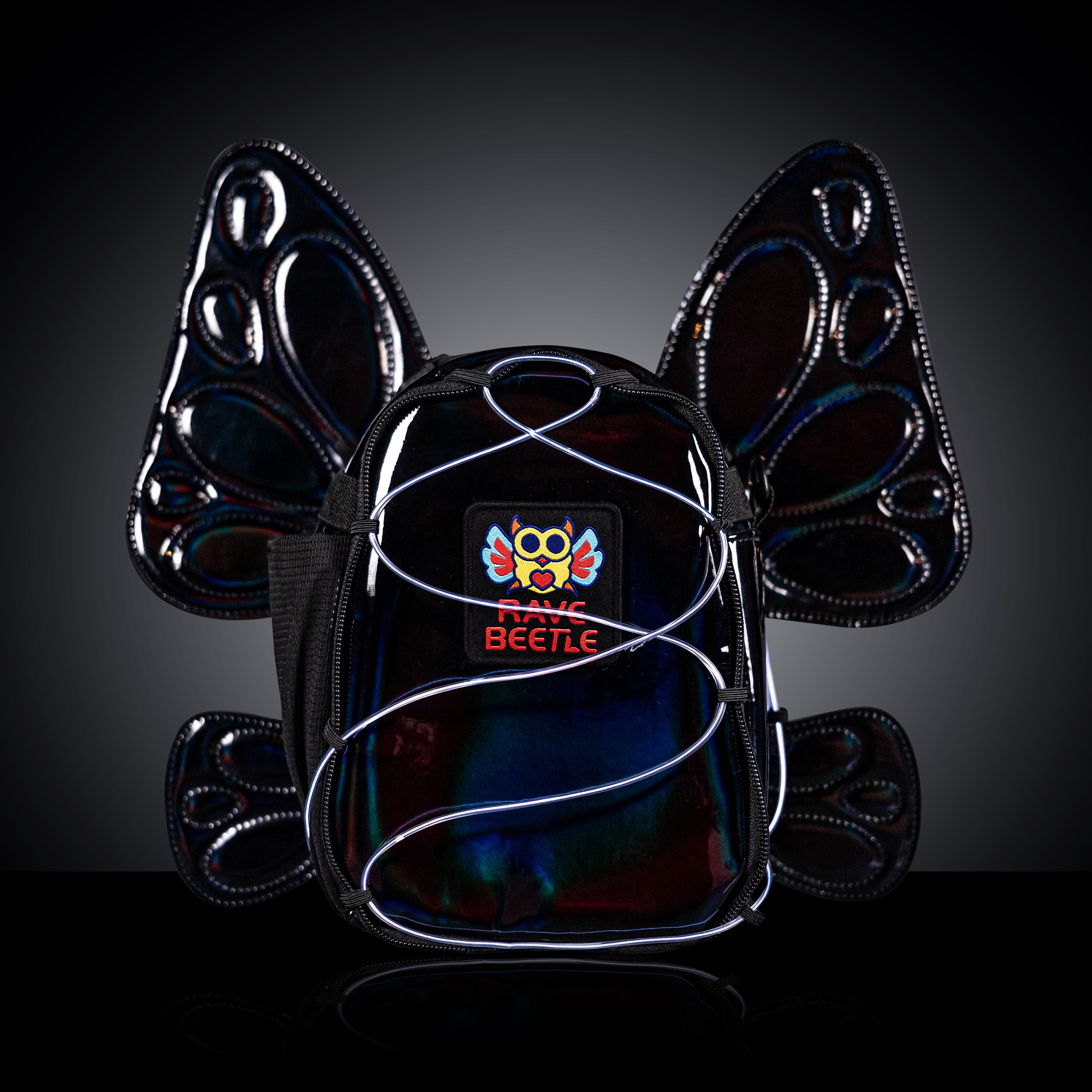 RaveBeetle FLOWt Festival Pack with Swappable Wing and Customizable LED Backpack Black