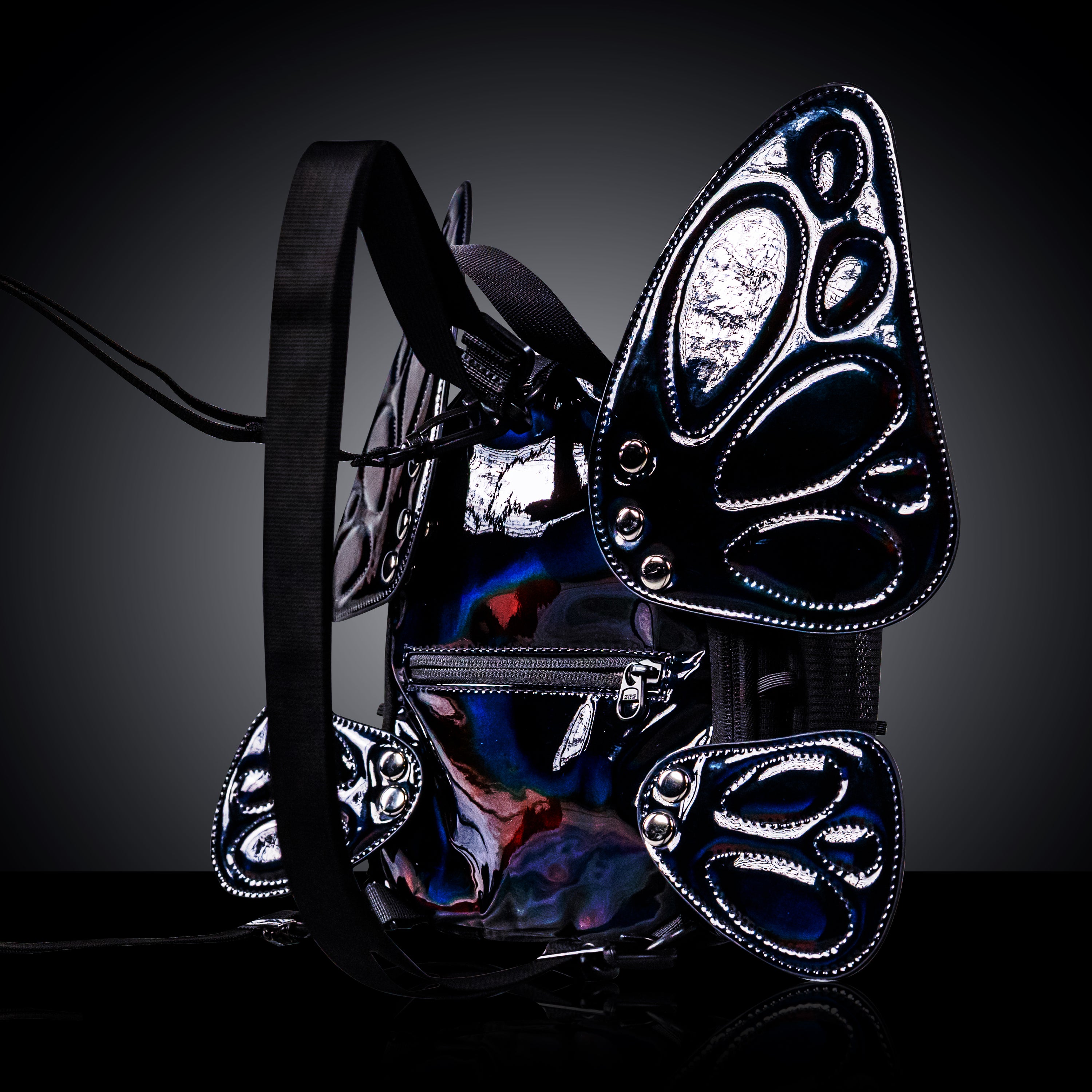 RaveBeetle FLOWt LED Festival Hydration Pack – Swappable Wing Rave Backpack with 8oz Soft Water Bottle & Light Accessory (Black)