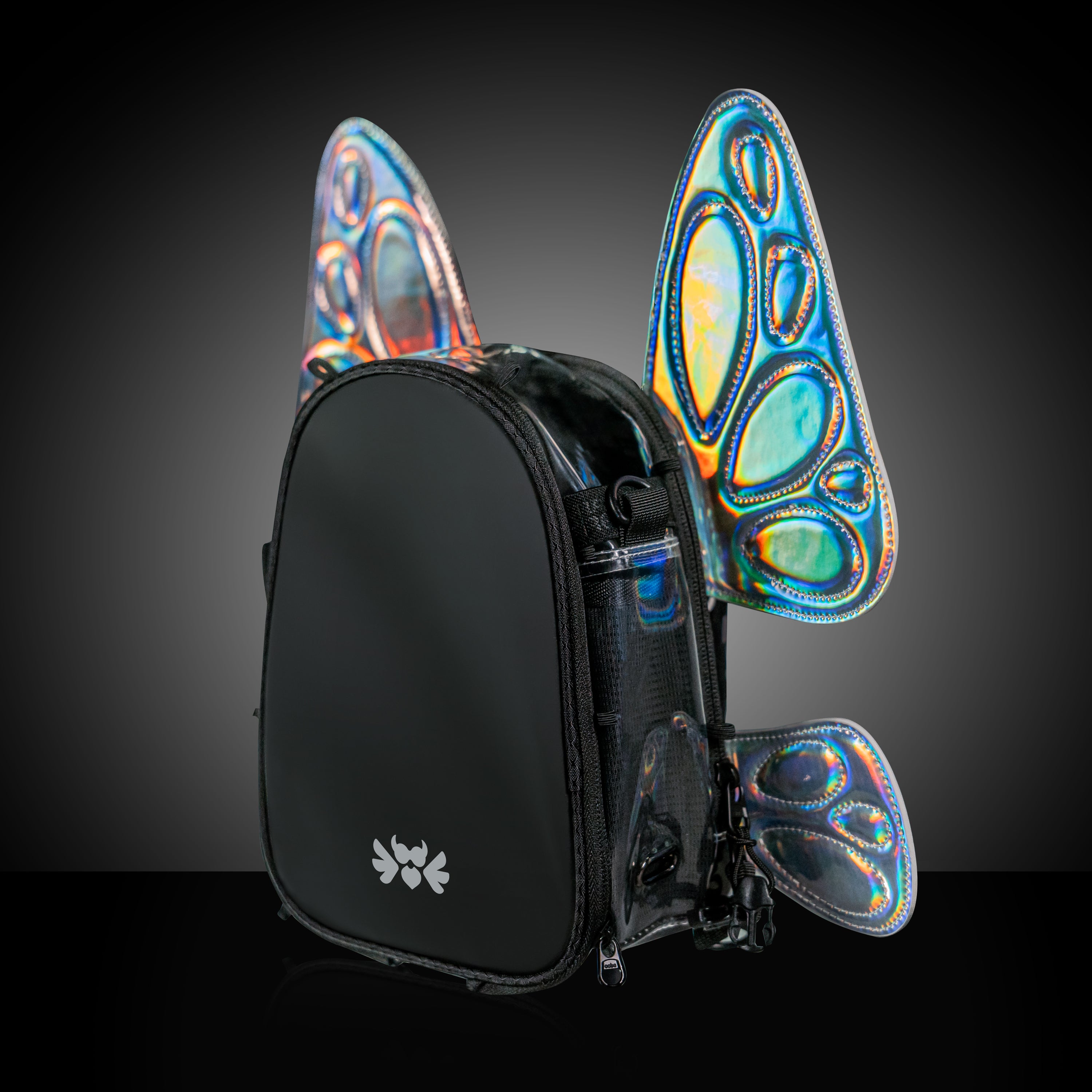 RaveBeetle FLOWt LED Festival Hydration Pack – Swappable Wing Rave Backpack with 8oz Soft Water Bottle & Light Accessory (Clear)