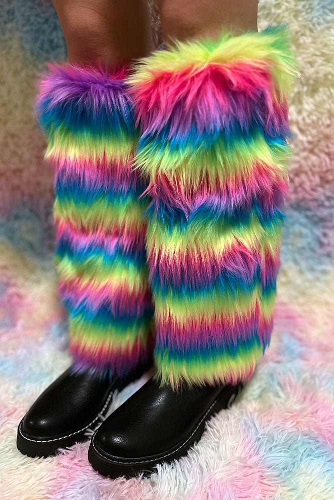 Rainbow Faux Fur Fuzzy Leg Warmer