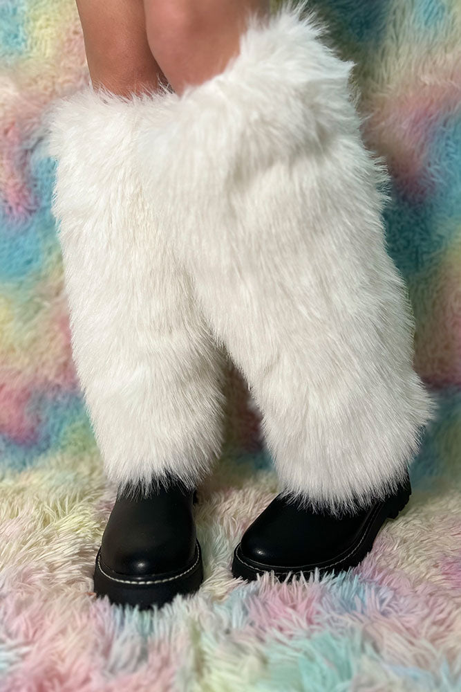 White Faux Fur Fuzzy Leg Warmer – RaveBeetle