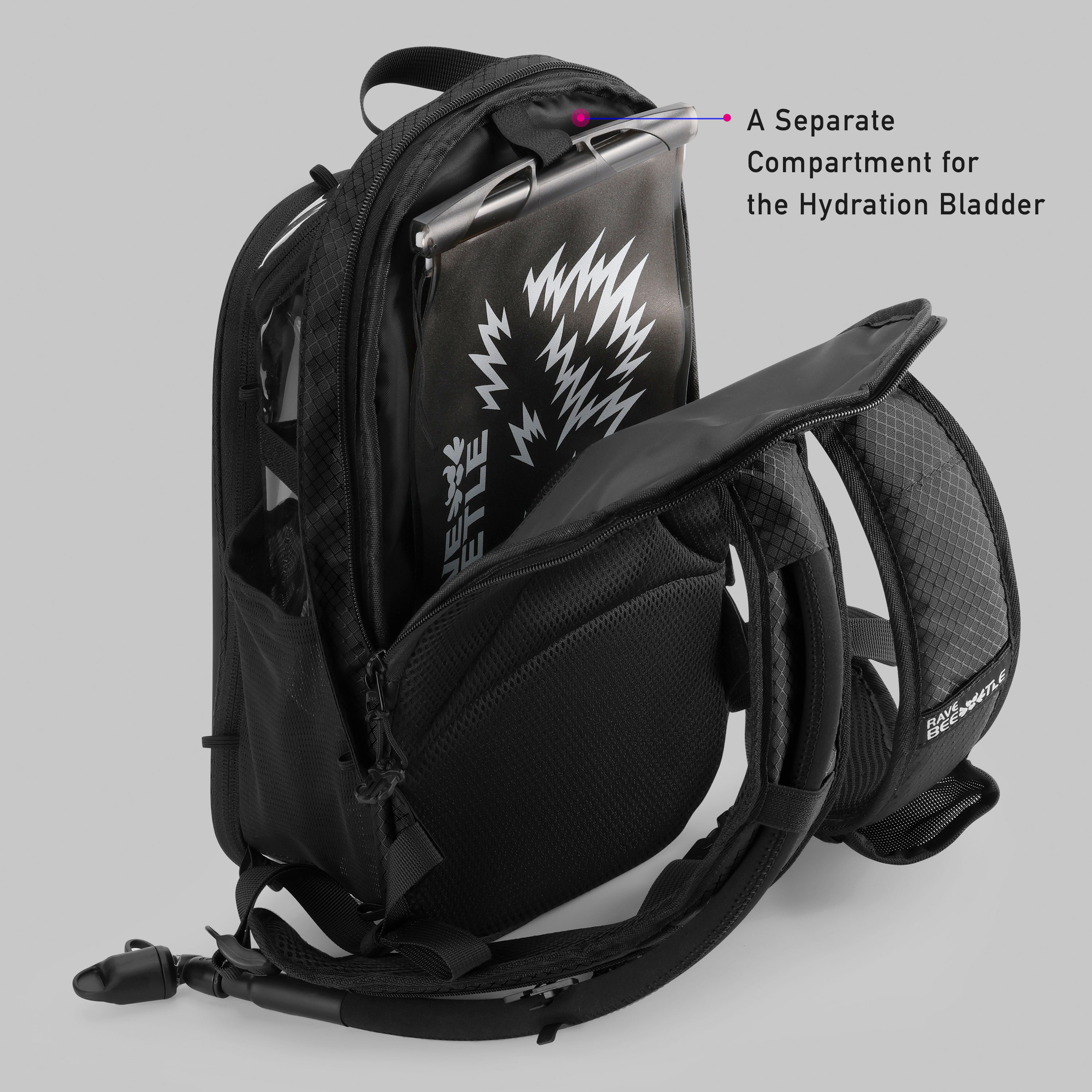 RaveBeetle Elytra Hydration Pack 2.0 – Festival Backpack with Water Bladder (Clear)