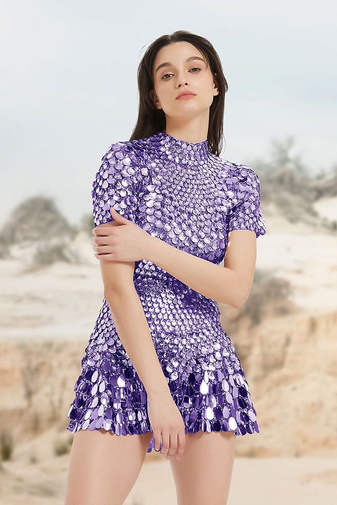 Purple Melanie Metallic Sequin Dress