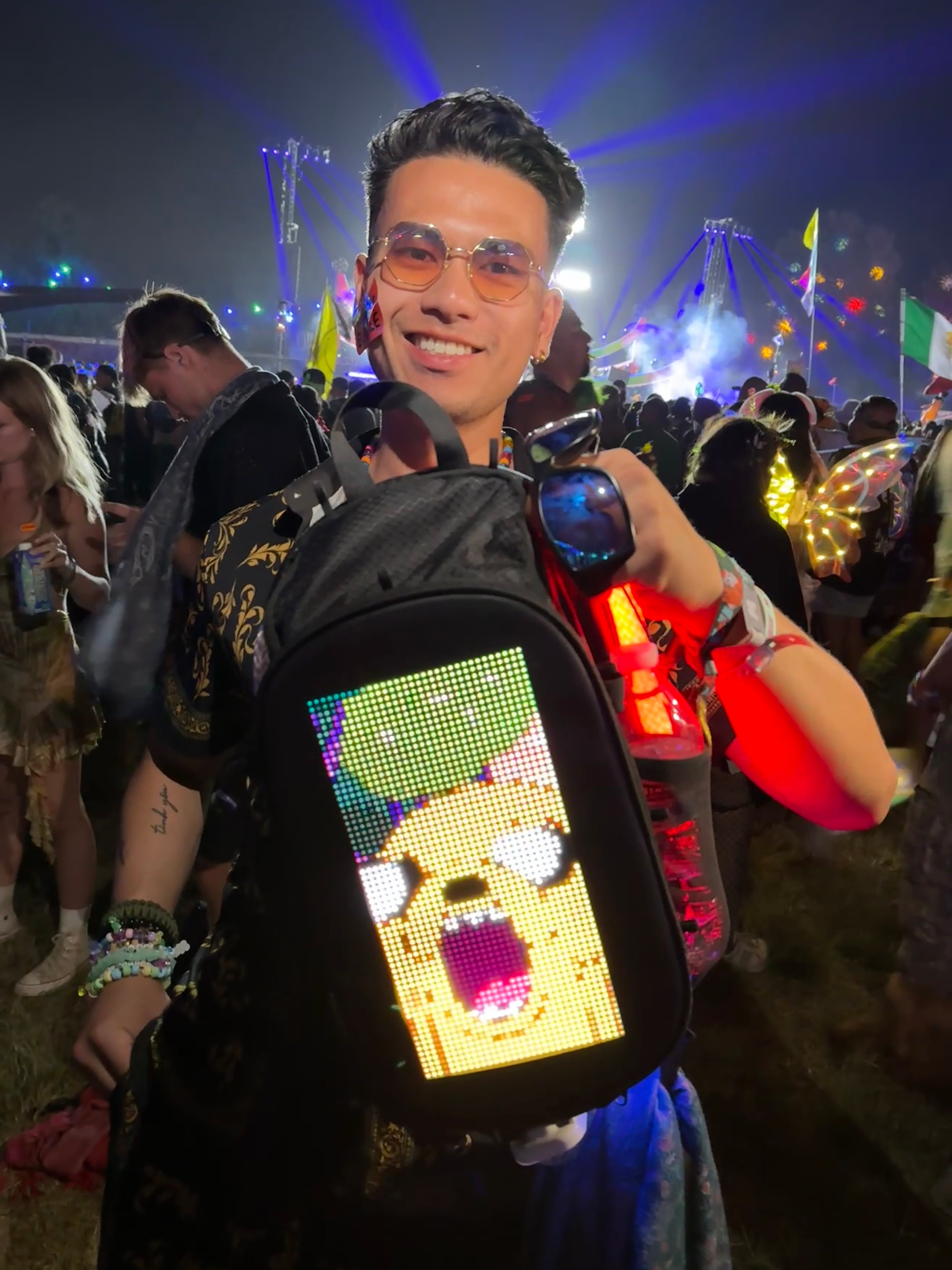 Rave hydration backpack with LED features and anti-theft design