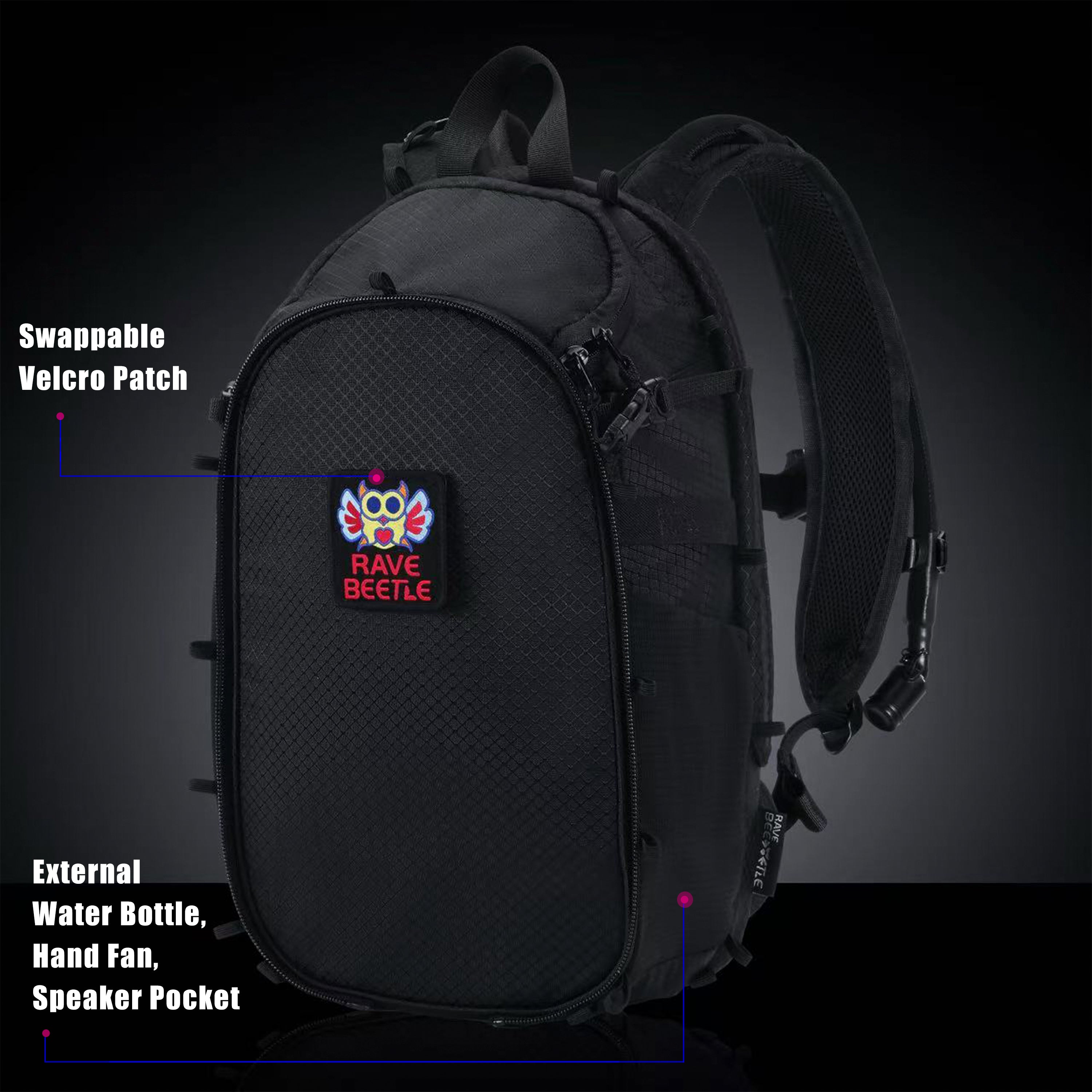 RaveBeetle Elytra LED Hydration Pack 3.0 – Festival Backpack with Water Bladder (Black)
