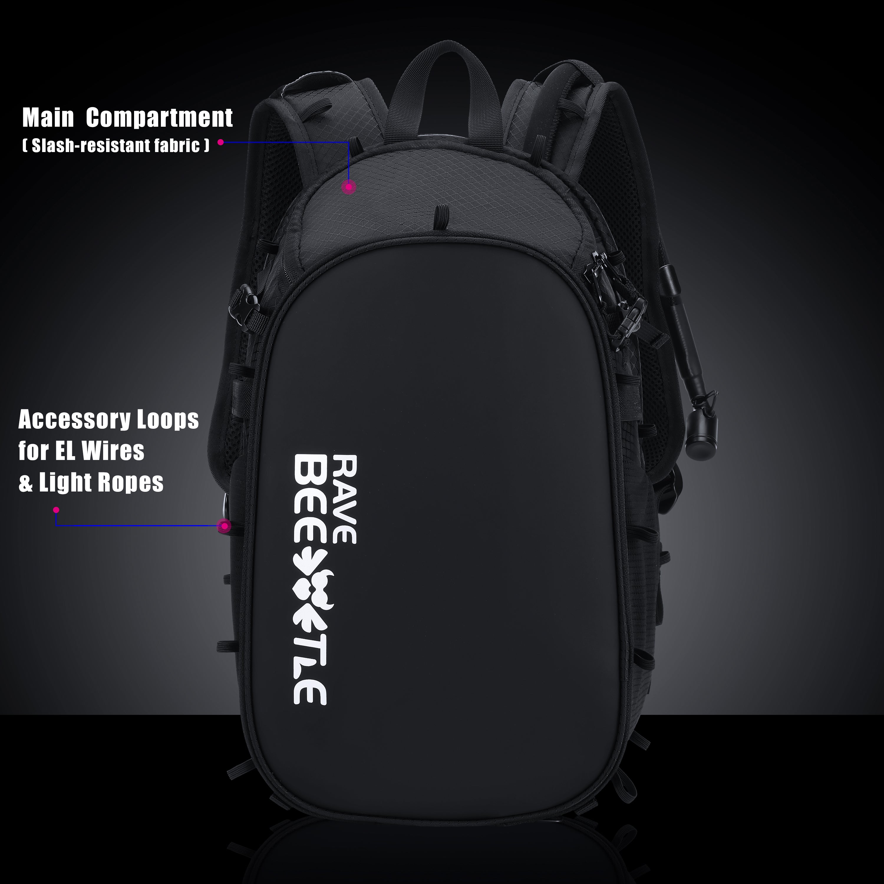 RaveBeetle Elytra LED Hydration Pack 3.0 – Festival Backpack with Water Bladder (Black)