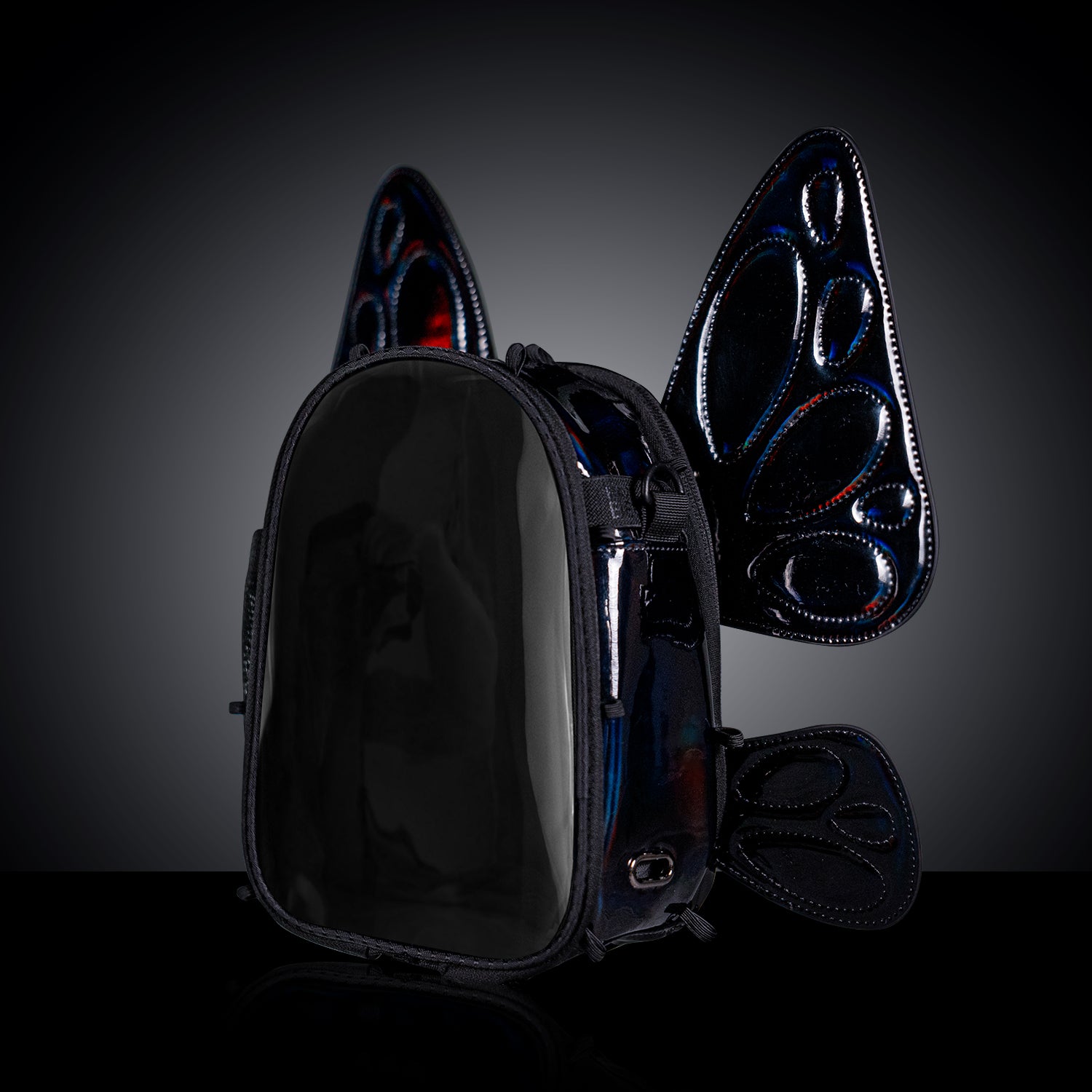 RaveBeetle FLOWt Pin Display Festival Pack – Swappable Wing Rave Backpack with 8oz Soft Water Bottle & Light Accessory (Black)