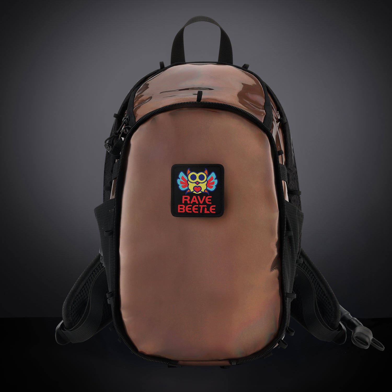 RaveBeetle Elytra LED Hydration Pack – Festival Backpack with Water Bladder (Holographic Mocha)