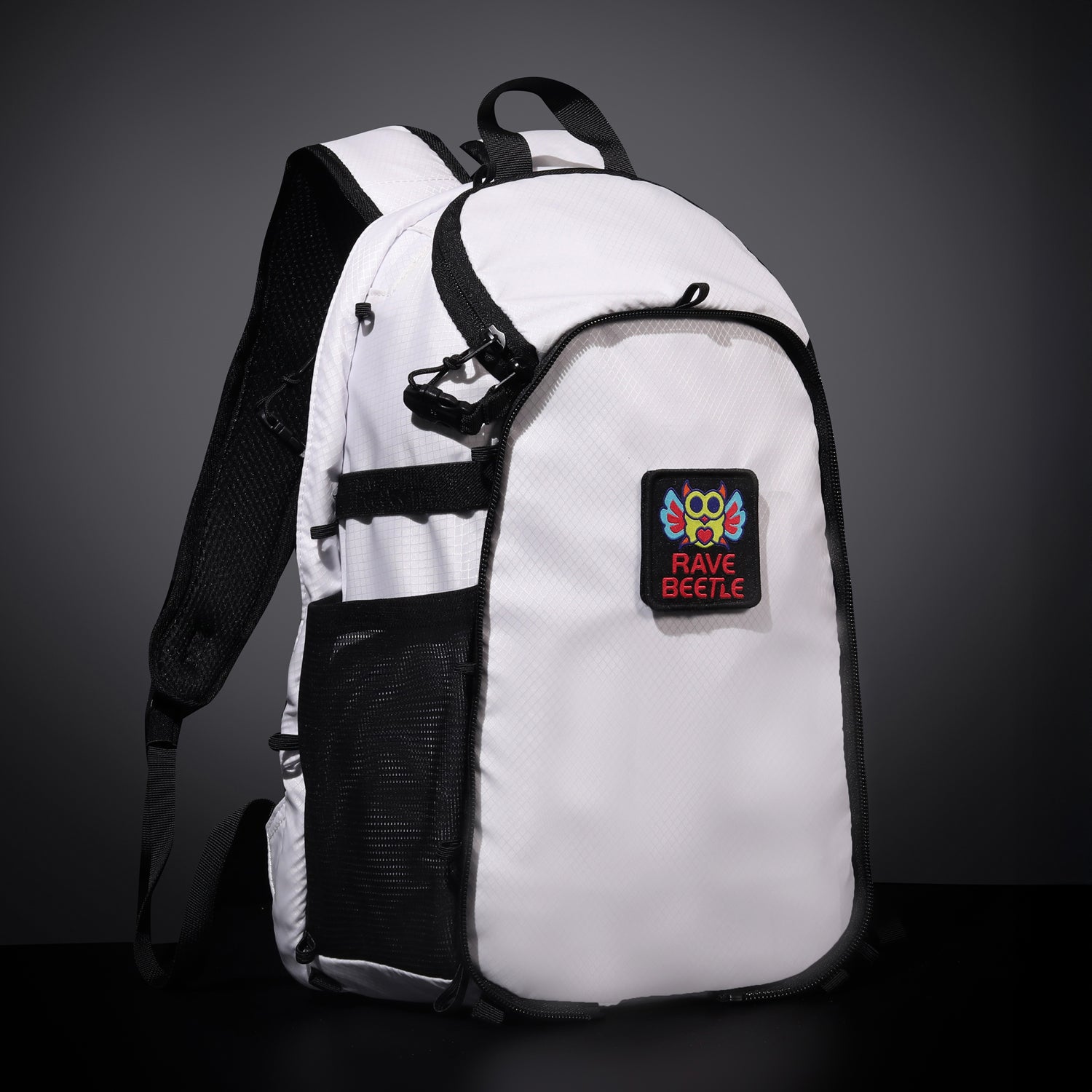 RaveBeetle Elytra Festival Hydration Backpack customizable Rave Hydro Pack light up White