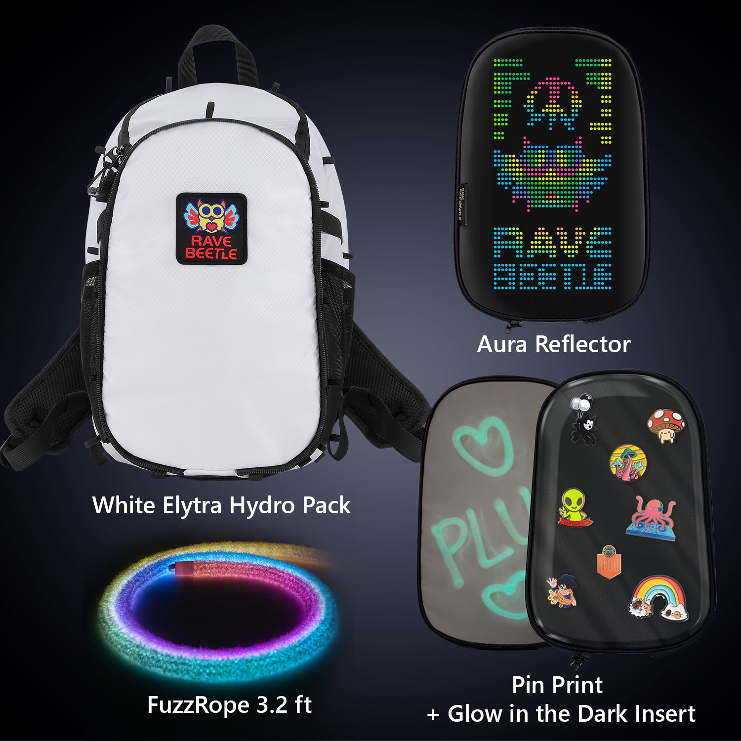 Elytra Aura Bundle – LED Screen, Pin Print, Glow in the Dark Insert & Neon Rope 3.2ft Set