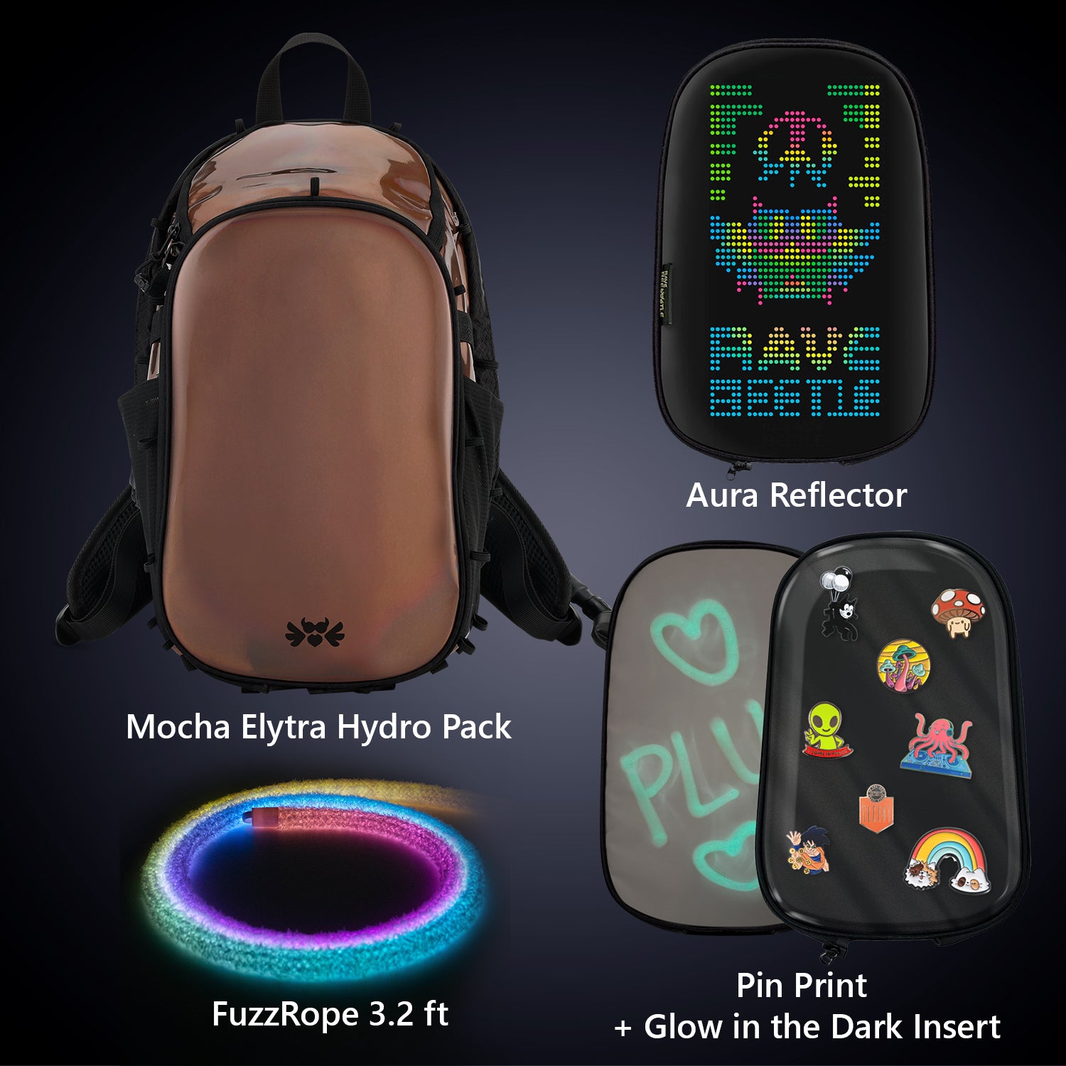 Elytra Aura Bundle – LED Screen, Pin Print, Glow in the Dark Insert & Neon Rope 3.2ft Set