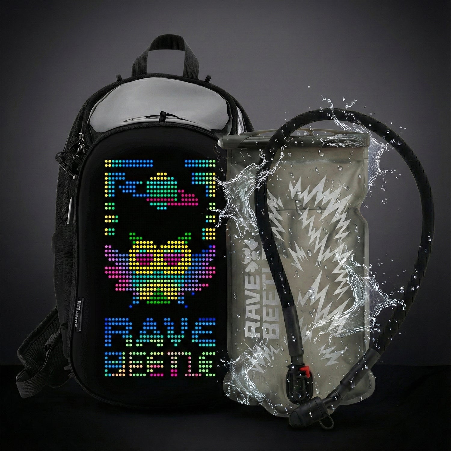 RaveBeetle Elytra LED Hydration Pack – Festival Backpack with Water Bladder (Clear)