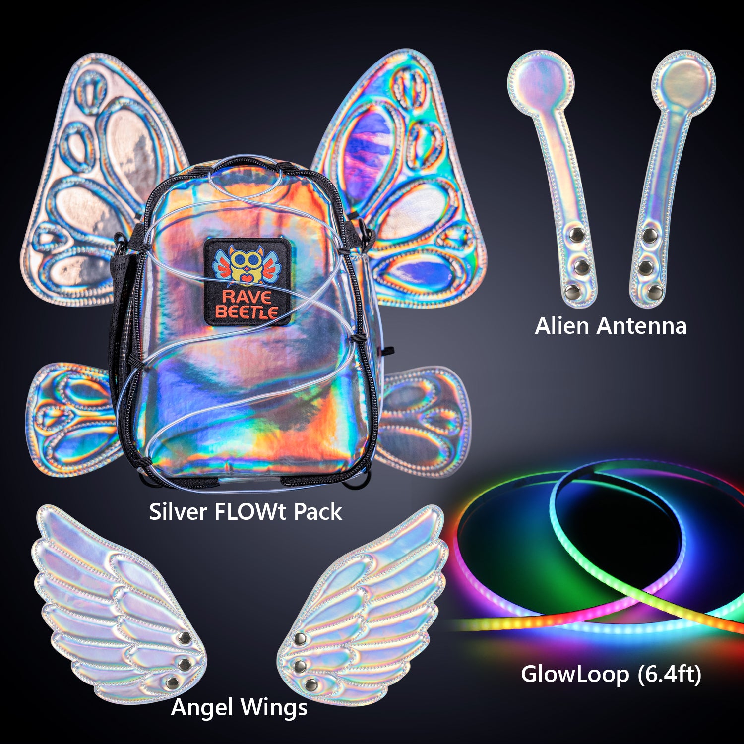 FLOWt Essential Bundle – Angel, Butterfly Wings, Alien Antenna & GlowLoop Vibe Pack