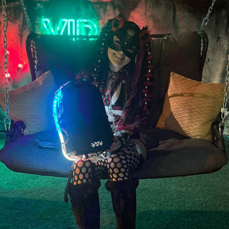 RaveBeetle Elytra Hydration Pack – Festival Backpack with Water Bladder (Holographic Mocha)