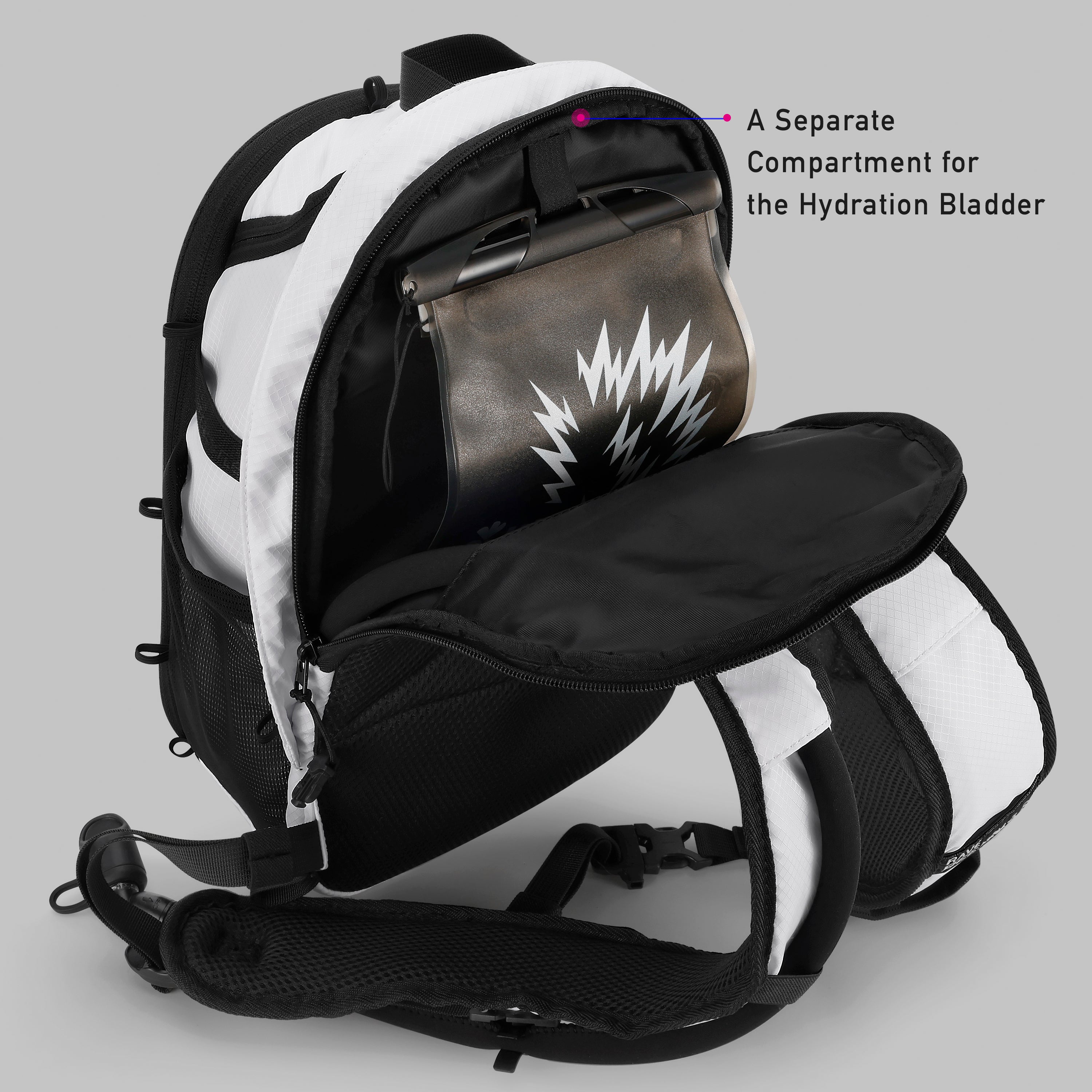 RaveBeetle Elytra LED Hydration Pack – Festival Backpack with Water Bladder (White)