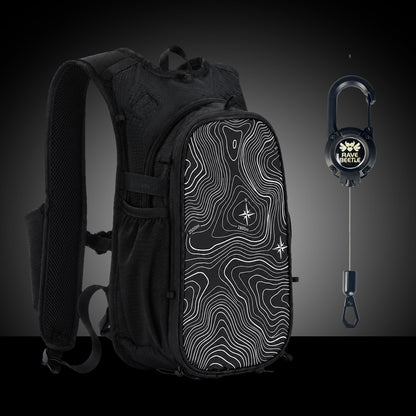 RaveBeetle Black Elytra AIR Festival Starter Bundle – Lightweight Festival Pack with 2L Water Bladder, VIbe Print &amp; Fonelyne