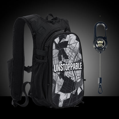 RaveBeetle Black Elytra AIR Festival Starter Bundle – Lightweight Festival Pack with 2L Water Bladder, VIbe Print &amp; Fonelyne