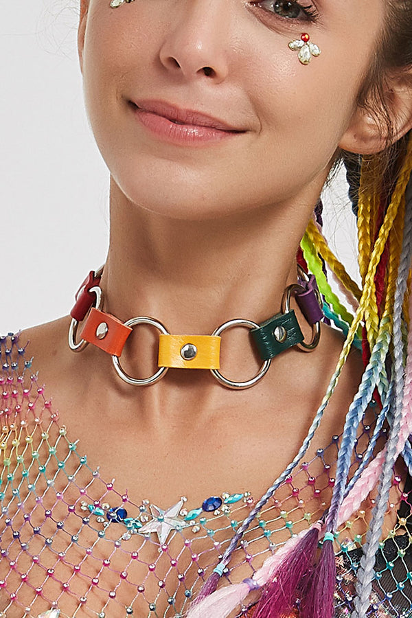 O Ring Beauty Chain & Colorful Leather Choker