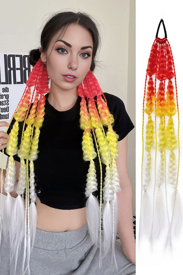 22" Red / Yellow Pepper Hand Braided Hair Ponytail Extension