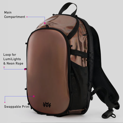 RaveBeetle Elytra Hydration Pack 2.0 with Aura Reflector – Holographic Mocha