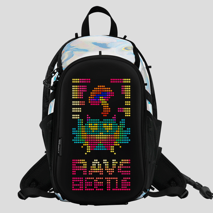 RaveBeetle Elytra Hydration Pack 2.0 with Aura Reflector – Holographic Silver