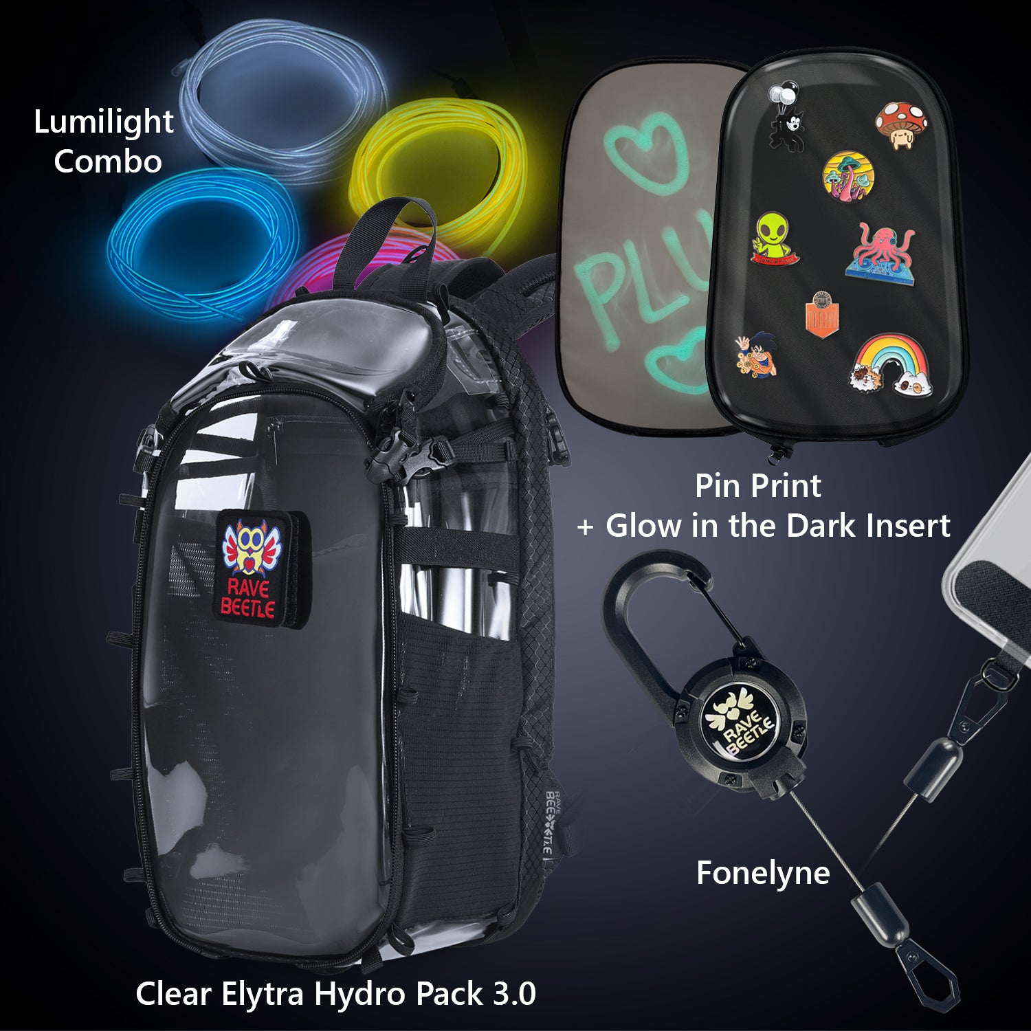 Elytra 3.0 Essentials Bundle – Pin Print, Glow in the Dark Insert, Lumilight Combo &amp; Fonelyne Tether