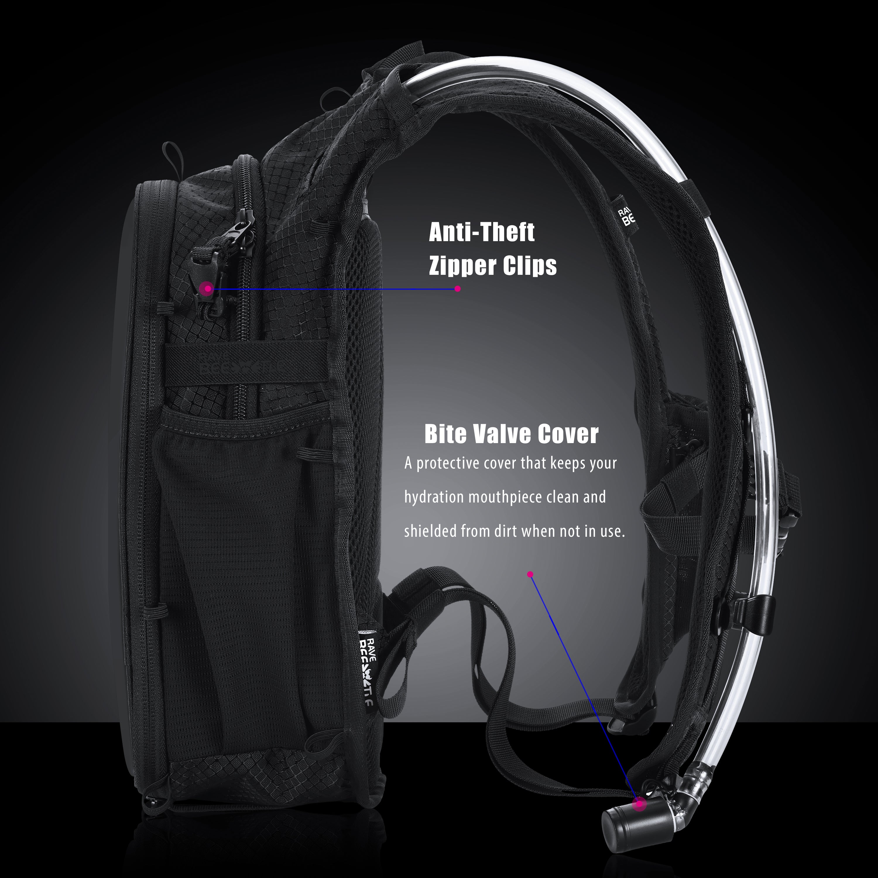 RaveBeetle Elytra AIR LED Hydration Backpack – Lightweight Festival Pack with 2L Water Bladder (Black)