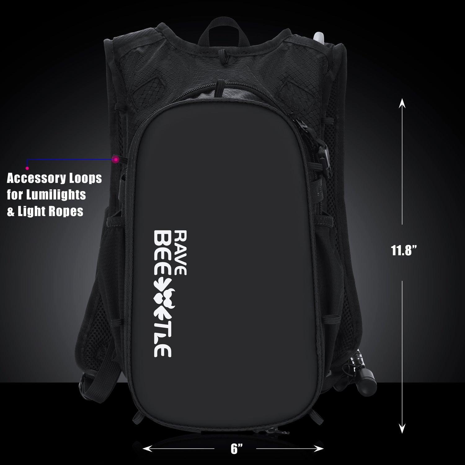 RaveBeetle Elytra AIR LED Hydration Backpack – Lightweight Festival Pack with 2L Water Bladder (Black)