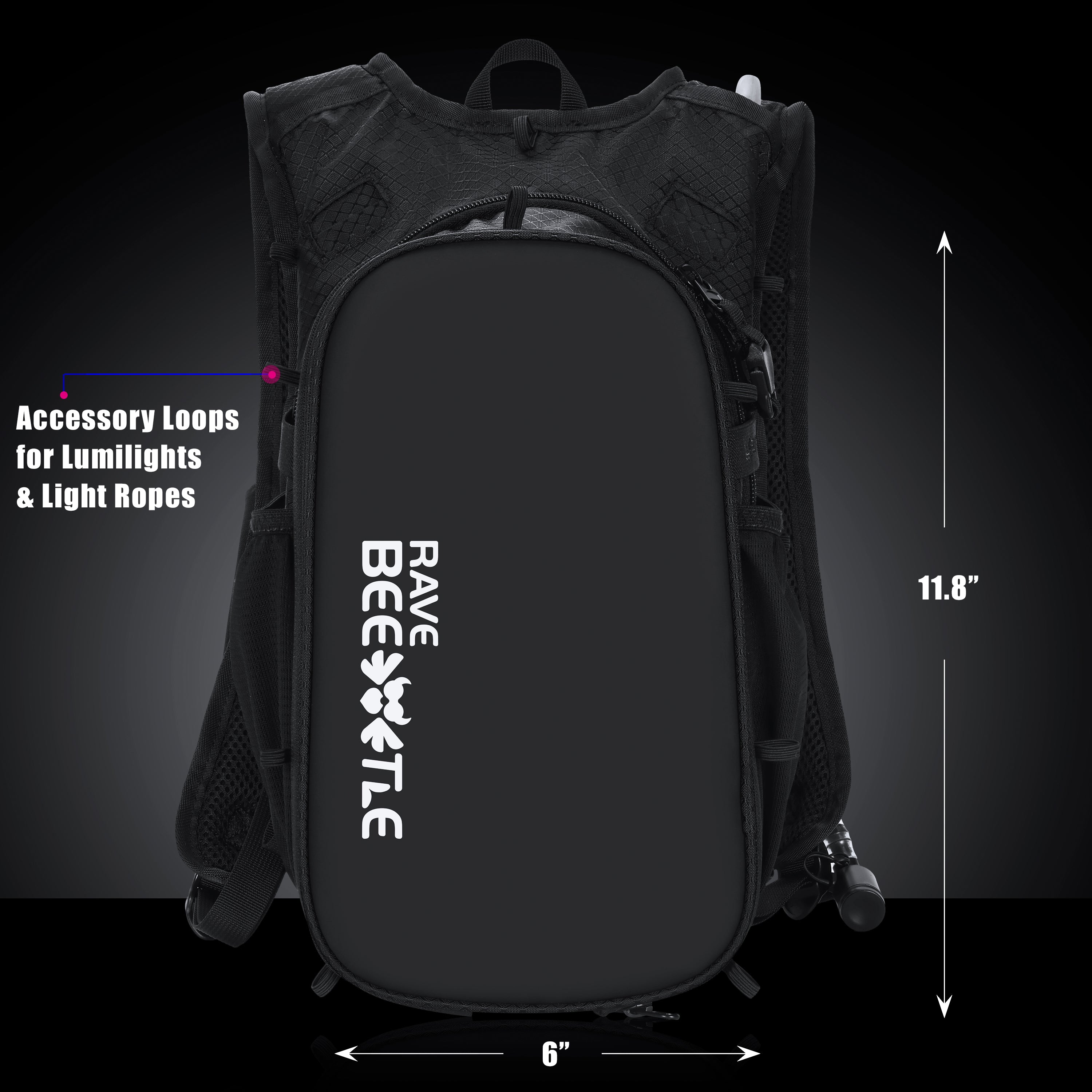 RaveBeetle Elytra AIR LED Hydration Backpack – Lightweight Festival Pack with 2L Water Bladder (Black)