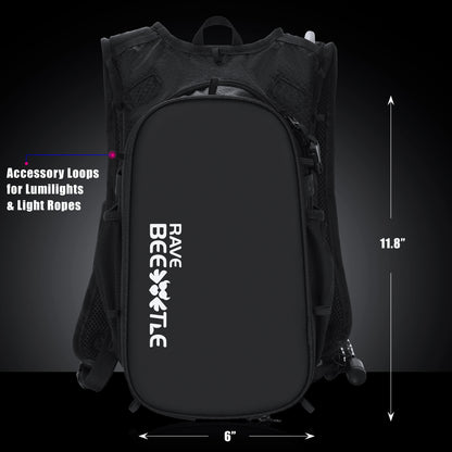 RaveBeetle Elytra AIR LED Hydration Backpack – Lightweight Festival Pack with 2L Water Bladder (Black)