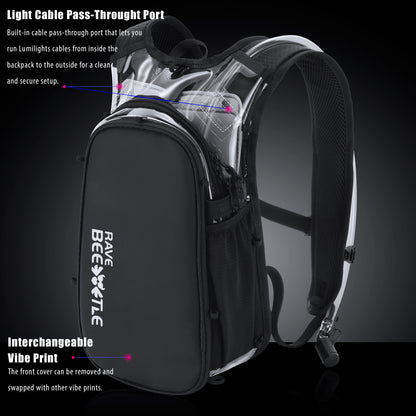 RaveBeetle Elytra AIR LED Hydration Backpack – Lightweight Festival Pack with 2L Water Bladder (Clear)
