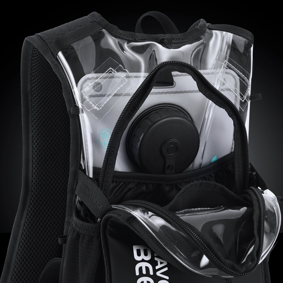 RaveBeetle Elytra AIR Hydration Backpack – Lightweight Festival Pack with 2L Water Bladder (Clear)