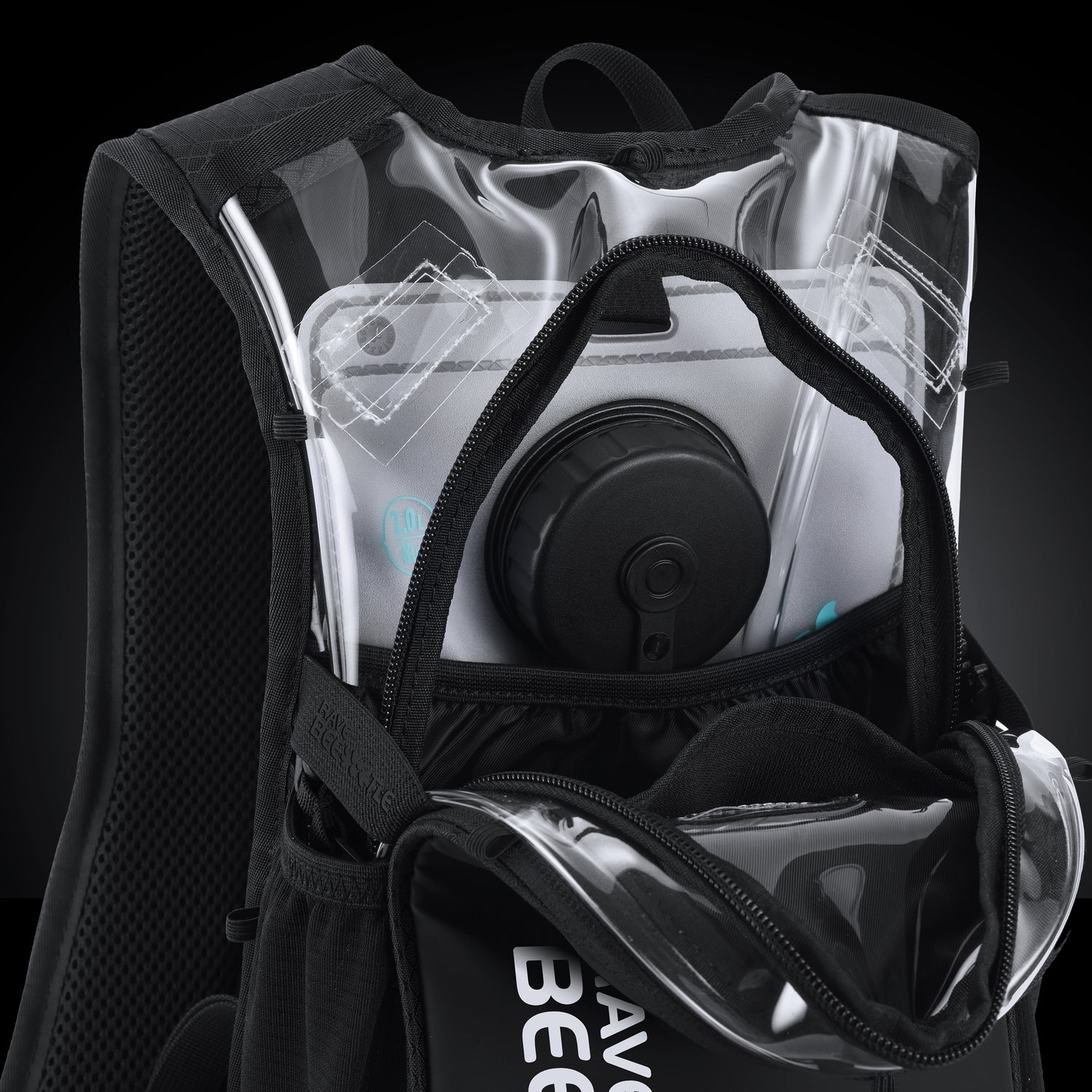 RaveBeetle Elytra AIR LED Hydration Backpack – Lightweight Festival Pack with 2L Water Bladder (Clear)