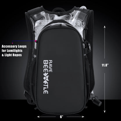 RaveBeetle Elytra AIR LED Hydration Backpack – Lightweight Festival Pack with 2L Water Bladder (Clear)