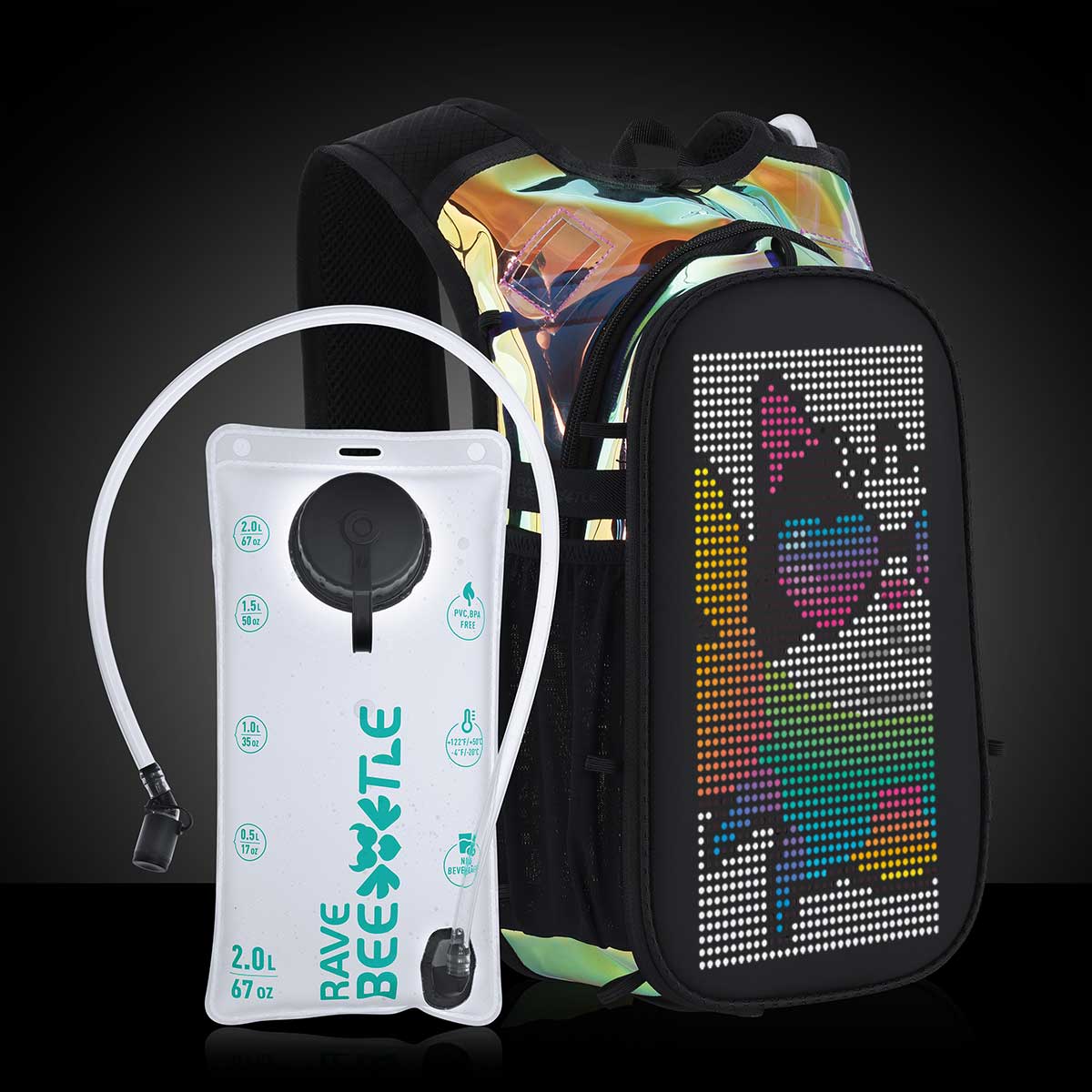 RaveBeetle Elytra AIR Hydration Pack Holography Galaxy with LED Screen