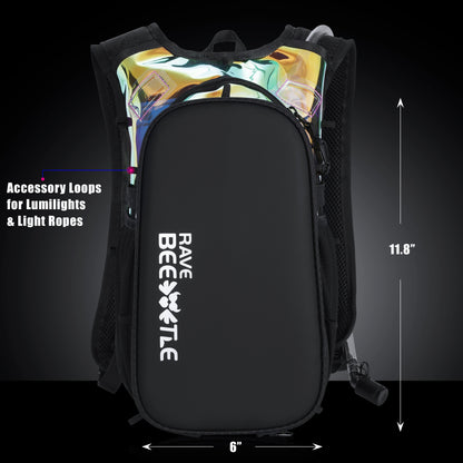RaveBeetle Elytra AIR LED Hydration Backpack – Lightweight Festival Pack with 2L Water Bladder (Holographic Galaxy)