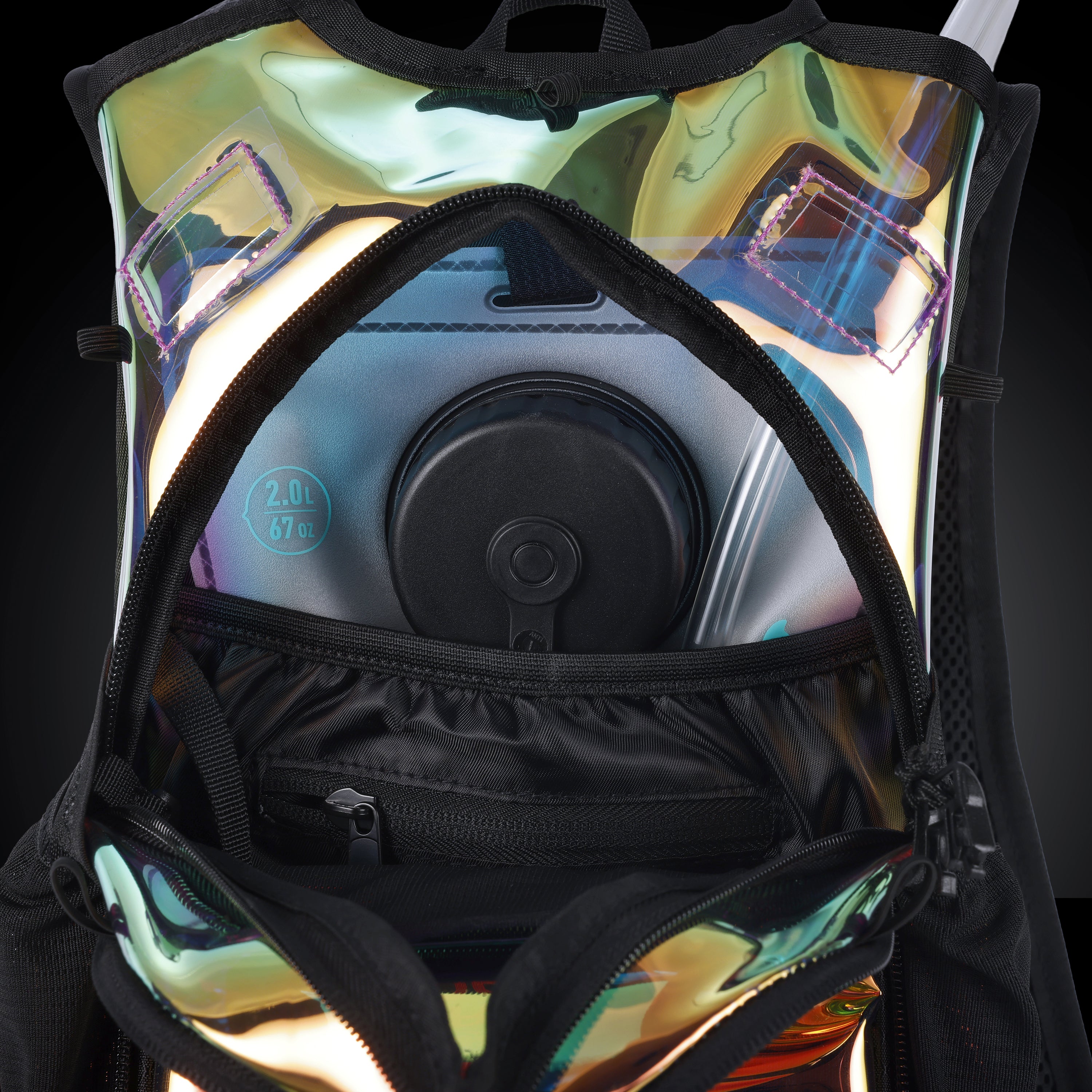 RaveBeetle Elytra AIR LED Hydration Backpack – Lightweight Festival Pack with 2L Water Bladder (Holographic Galaxy)