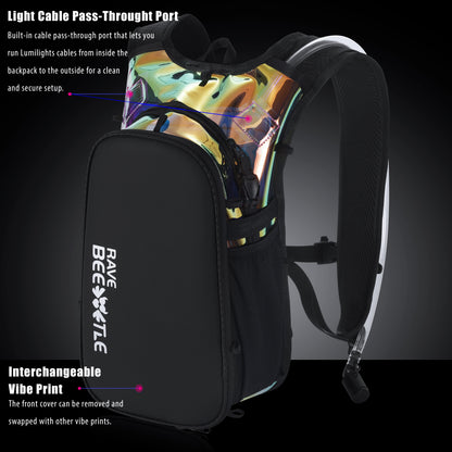 RaveBeetle Elytra AIR LED Hydration Backpack – Lightweight Festival Pack with 2L Water Bladder (Holographic Galaxy)