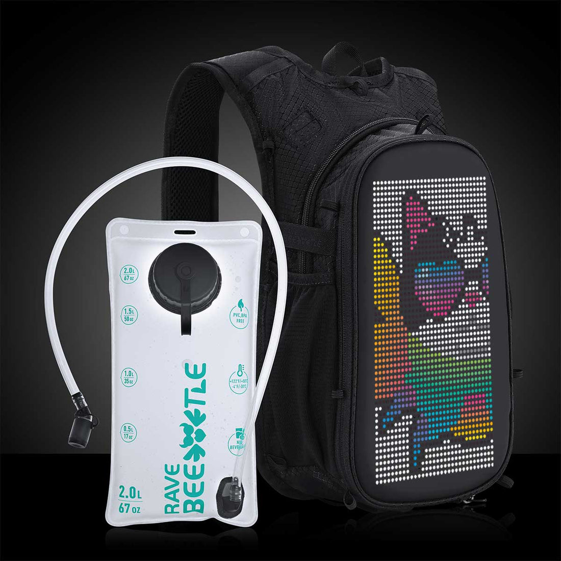 RaveBeetle Elytra AIR Hydration Pack Black with LED Screen