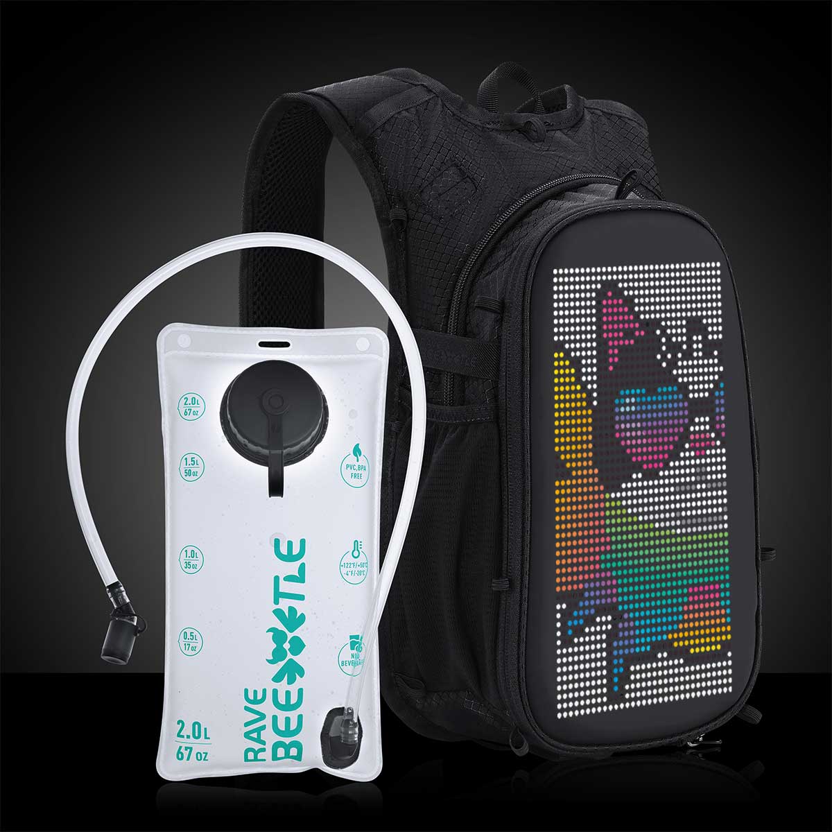 RaveBeetle Elytra AIR Hydration Pack Black with LED Screen