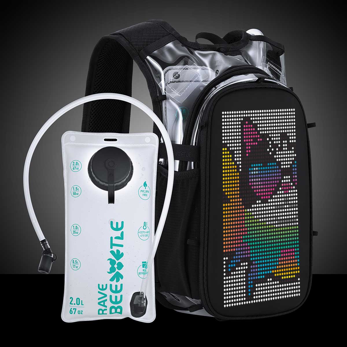 RaveBeetle Elytra AIR Hydration Pack Clear with LED Screen
