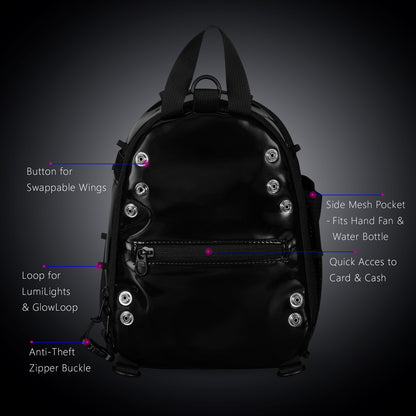RaveBeetle FLOWt LED Festival Pack – Swappable Wing Rave Backpack with Light Accessory (Black)